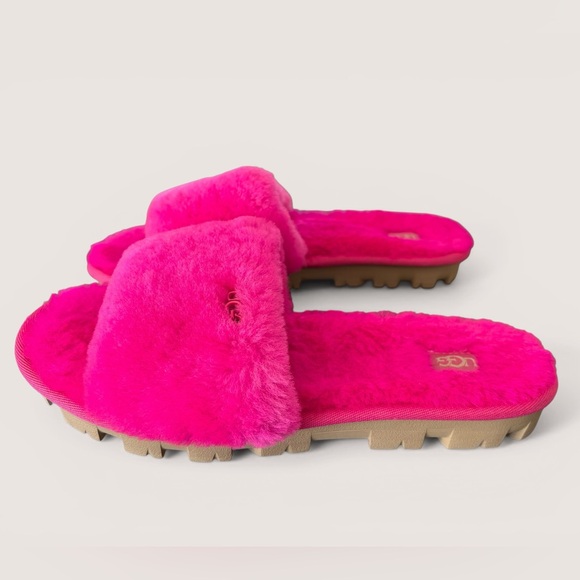 UGG Vibrant Pink Plush Slide Slippers - Picture 3 of 12
